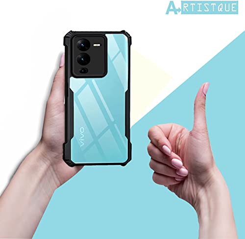 Image of A rtistque Clear Hard Transparent Acrylic Armor Anti-Drop Shockproof TPU Edge Back Cover Case for Vivo V25 Pro 5G - Black
