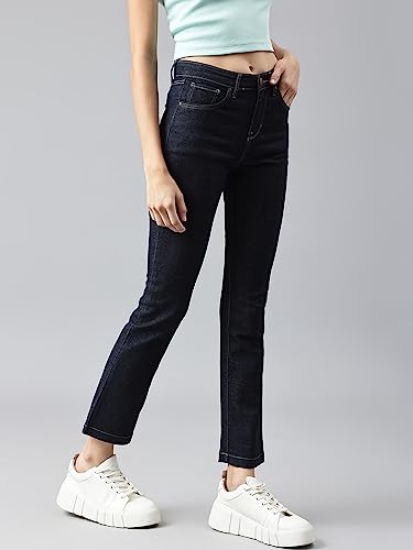 Image of XPOSE Women Navy Blue Comfort Bootcut High-Rise Stretchable Jeans