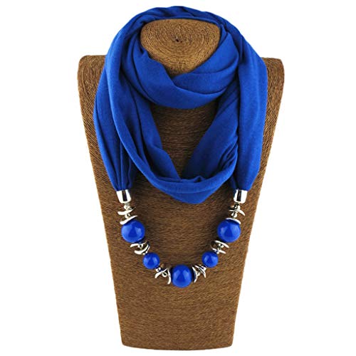Xuniu Écharpe Femme, Womens Neckerchief Ring Scarf Colliers Perles Solide Couleur Bijoux Châle Saphir