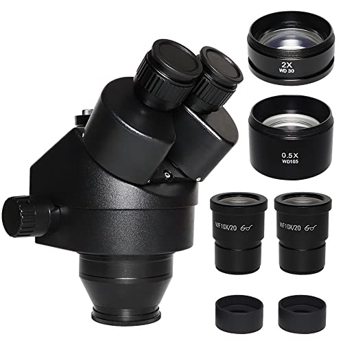 Microscope 3.5X 7X 45X 90X180X Trinocular Zoom Stereo Microscope Head 0.5X 2.0X Barlow Lens WF20X WF10X Eyepiece Soldering Microscopio(3.5X-90X Black)