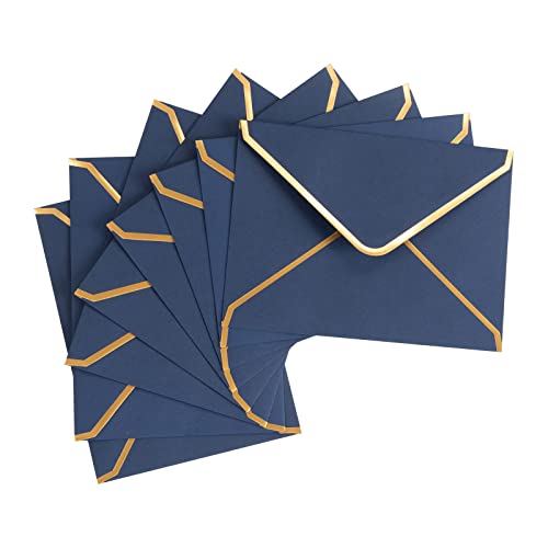 A6封筒 100枚 ゴールドカラフル Vフラップ ネイビーブルー 4x6インチ ゴールドボーダー 空白のノートカード、ビジネスギフトカード用 (ネイビーブルー 6 1/2 x 4 3/4インチ)