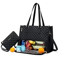 LOVEVOOK Laptoptasche Damen mit Isolierted Lunch-Fach, 15,6 Zoll Laptop Handtasche, Arbeitstasche Lehrertasche Groß, Lunchtasche Aktentasche Leder, Schultertasche für Schule Büro Uni, Schwarz
