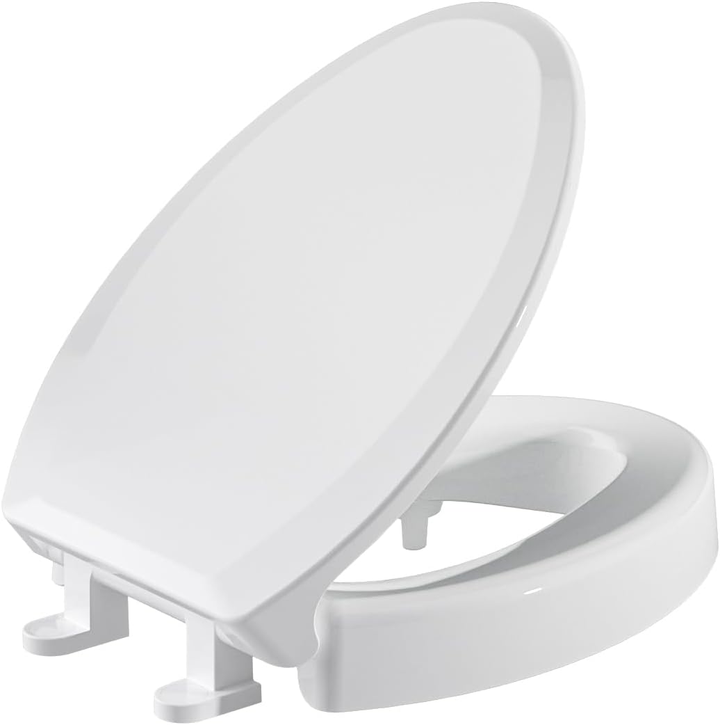 SAMODRA Raised Toilet Seat Riser Round, White, 3 Inch High Elevated Toilet Seat for Seniors, Soft Close, Easy Install & Clean (Round)
