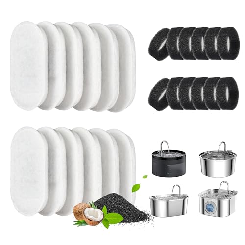 Cat Water Fountain Filter 24 Pack Cat Fountain Filters Cat Fountain Replacement Filters for 67oz/2L&108oz/3.2L Cat Water Fountain Pet Water Fountain Filters (12 Filters&12 Sponges)