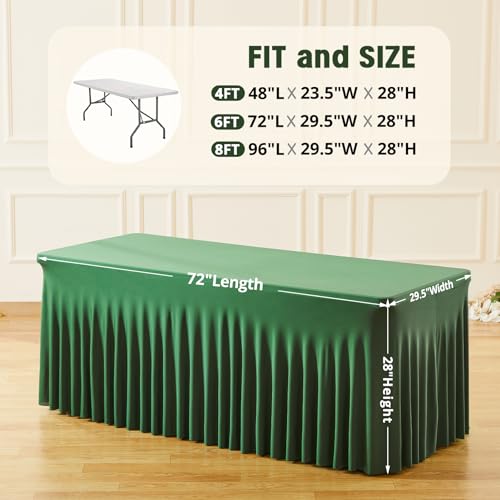 Image of Besutolife Emerald Green Spandex Tablecloth 4ft Rectangle Table Skirt Stretch Table Cloth for Banquets Parties Wedding Dining Table