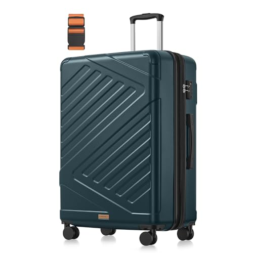 SONGMICS Valise Grande Taille, Valise Soute, Suitcase, en ABS, avec Serrure TSA, 4 roulettes Doubles, Sangle Incluse, Extensible, XL, 75 x 50 x 30 cm, Ardoise...
