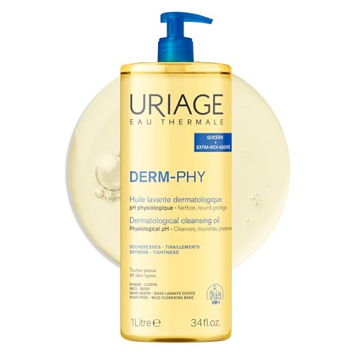 Image of Uriage Derm-Phy Shower Oil with Glycerin 25%, 2 in 1, Soap-Free | Gently Cleanses & Moisturizes, Foaming Shower Oil, Whole Family, Face & Body, Physiological Ph, Sensitive Skin