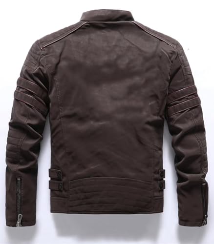 INVACHI Men's Faux Leather Padded Lining Jacket Motorcycle Zipper Jacket with Stand Collar3