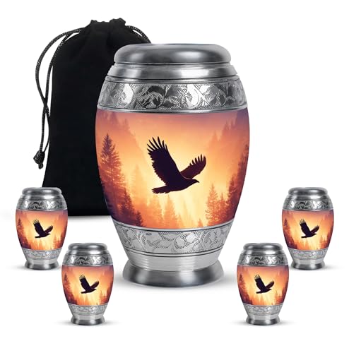 Image of Eagle Urn Large Cremation Urn for Ashes for Women 1 Large & 4 Small | Small Burial Urns for Mom & Dad, Keepsake Urns for Mom & Dad, Decorative Funeral for Men and Women
