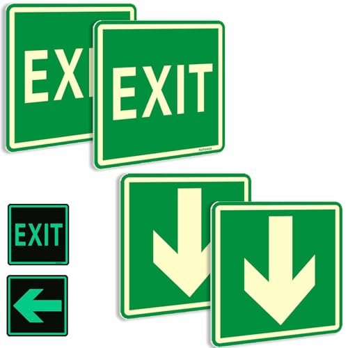4 Piezas de cartel salida de emergencia con flecha, Cm 15 x 15 paquete de 8 señales de salida, Salida de emergencia luminoso, Cartel salida de emergencia homologado,(Exit Sign)