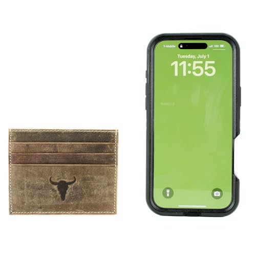 American Bison Men’s Leather Credit Card Holder – Embossed Bison Skull Slim Wallet with ID Window, 3 Card Slots, Slide Pocket – Wooden Gift Box (Brown)4