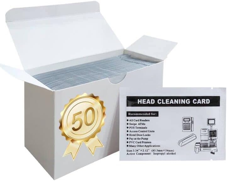 Box of 50 cleaning cards for magnetic stripe readers