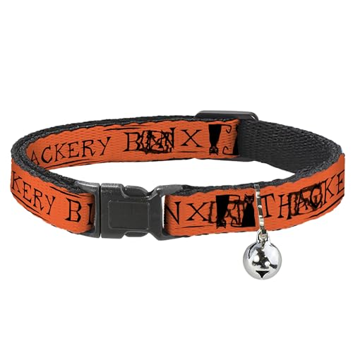 Disney Breakaway Cat Collar with Bell, Plastic Clip, Easy Adjustable, Hocus Pocus Thackery Binx Cat Silhouette Orange Black, 8.5 to 12 Inches 0.5 Inch Wide