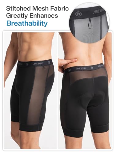 ARESFUEL Bermuda masculina de ciclismo com forro de mountain bike Pro acolchoada, Preto, GG