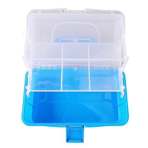 Image of 3 Layer Folding Storage Box, Portable Multipurpose Handled Tool Box Sundries Organizer for Arts, Crafts,Cosmetic, Sewing, Toy (Sky Blue)