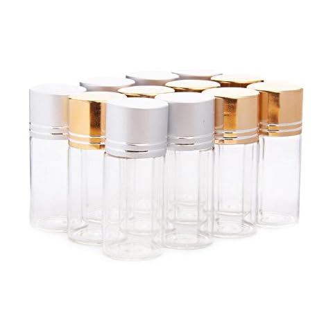 12pcs 10ml Clear Sampling Sample Glass Bottles Vials Jars Containers with Gold and Silver Cap for Cosmetics Travel Essential Oils Powders Creams Ointments Grease (Gold) Cover