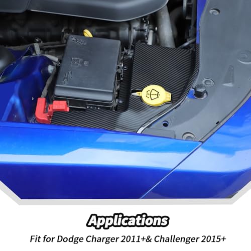 Image of JeCar Carbon Fiber Windshield Washer Tank Engine Bay Dust Cover Accessories for Dodge Charger 2011+ & Challenger 2015+