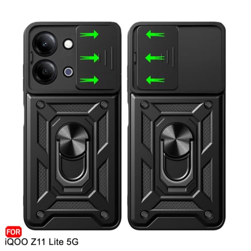 Image of TheGiftKart Tough Armor Bumper Back Cover Case for iQOO Z11 Lite 5G | Sliding Camera Cover, Kickstand & Ring Holder | 360 Degree Protection Back Cover Case for iQOO Z11 Lite 5G (PC & TPU, Black)