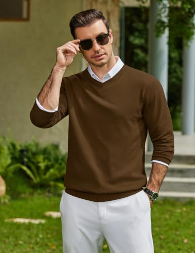 Image of COOFANDY Mens Casual V Neck Sweater Knit Slim Fit Long Sleeve Pullover Top