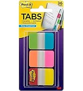 Post-it Tabs, 1 in Solid, Aqua, Yellow, Pink, Red, Green, Orange, 6/Color, 36/Dispenser (686-ALOP...