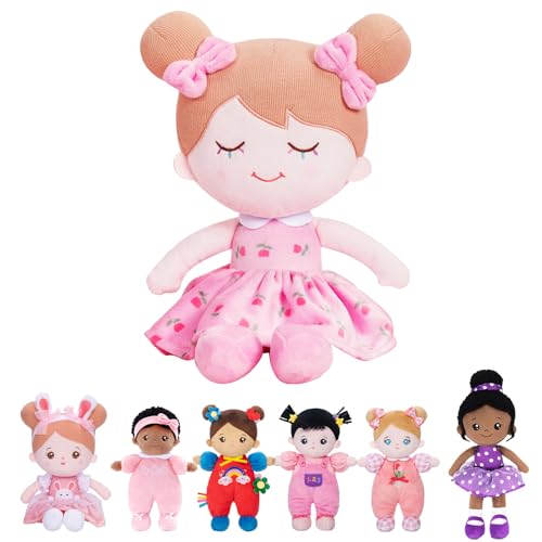 Image of OUOZZZ Soft Baby Doll for Girls - My First Baby Doll Birthday Gifts for Girls Plush Rag Dolls Roses Pink Dress Toy for Toddlers Kids Infants 15"