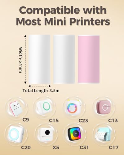 Image of 9 Rolls Sticker Printer Paper Compatible with Memoking T02 /XenGro AHM2 /NDYIN D21 /Anycash S1 /iDPRT S1 /Cudinham X6 /Cabaro Mini Sticker Maker, 57mm Thermal Printer Paper
