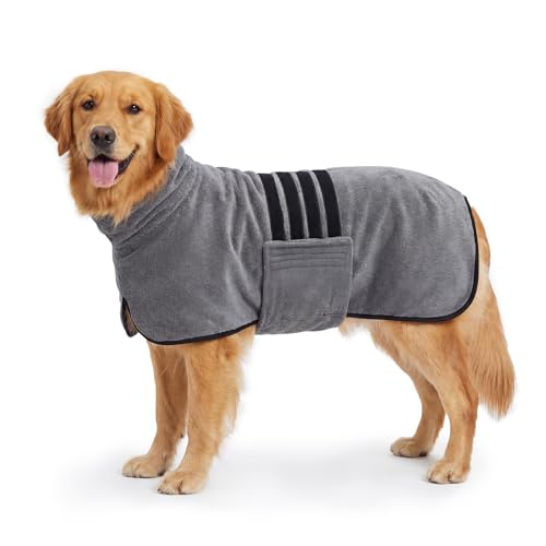 Trvecvxa Hundebademantel aus Mikrofaser, Hochwertiges Hundetuch, mit Klettverschluss und Verstellbarem Schrumpfband, für Mittel Hunde