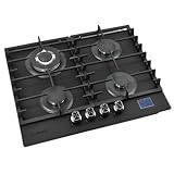 Gasherd, Gaskochfeld 4 Flammig, Einbau Gaskocher für Zuhause & Wohnmobil, DIGITALER GAS STOP TIMER, Gasherd für Propan  und Erdgas, Gas Herdplatte mit Wok Brenner