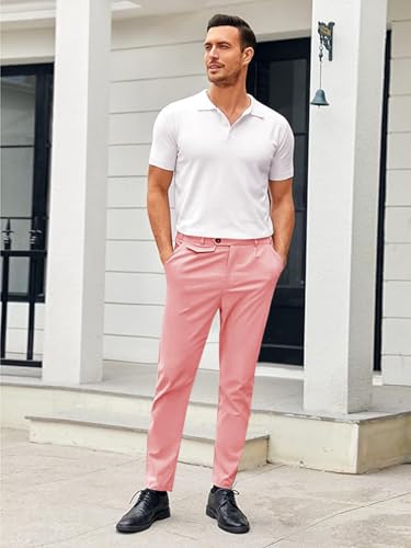 Image of Mens Chinos Slim Fit Pants Stretch Tapered Dress Pant Casual Trousers