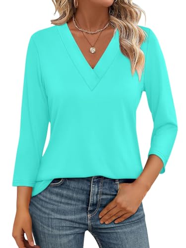 Women's 3/4 Sleeve Shirts V Neck Summer Tops Casual Tunics Tops Basic Tees Blouse Loose Fit