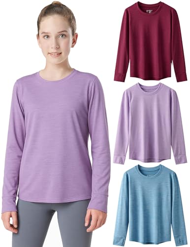 Image of Liberty Pro 3 Pack Youth Girls Active Long Sleeve Shirts | Dry Fit, Performance, Thumbholes, Athletic Tees for Kids and Teens