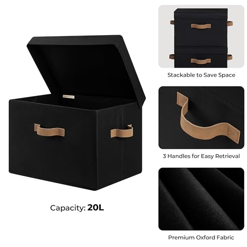 Image of StorageWorks Fabric Storage Bins with Lid, Decorative Storage Boxes for Shelves, Stackable Closet Organizer Basket with Handles, Large, Black, 2-Pack