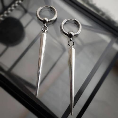 Gothic Spike Rivet Dangle Drop Hoop Statement Earrings for Women Men Silver Vintage Personalized Punk Long Geometric Triangle Cone Charms Goth Hip Hop Huggie Hoops Earring Jewelry Party2