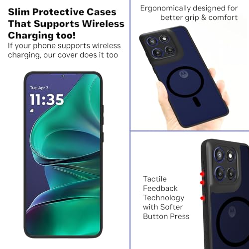 Image of RIGGEAR Shockproof Sleek Hybrid Armor Magnetic Back Cover Case Compatible with MagSafe Accessories for Motorola Moto Edge 60 Stylus 5G (Smoke Black Matte PC with Black TPU Bumper)