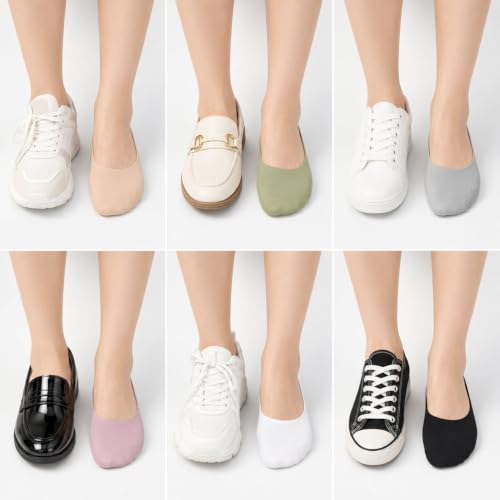 Image of No Show Socks for Women, Non Slip Nylon Thin Footies Invisible Silky Low Liner Socks for Loafers Flats 6 Pairs