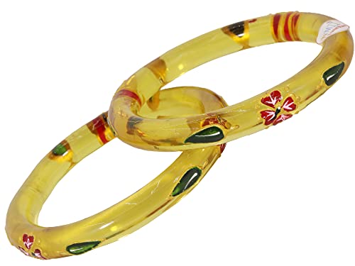 Image of NMII Traditional Glass With Diamond Cutting Pattern Glossy Finished Stylish Kada Set For Women And Girls | Crystal Glass Kada Bangles Set For Wedding, Festive