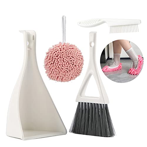 CHOREASY Schaufel und Besen klein Set für Küche, Handfeger mit Schaufel für Staub Haaren Auto und für Hausboden Sofa Schreibtisch Reinigung, Rose Cover