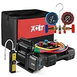 PB Motor TECH 4.5CFM 1/3HP Vacuum Pump with 3-Way AC Manifold Gauge Set for R134a R12 R22 R502 - Includes Leak Detector, R134a Puncture Can Tap, and More