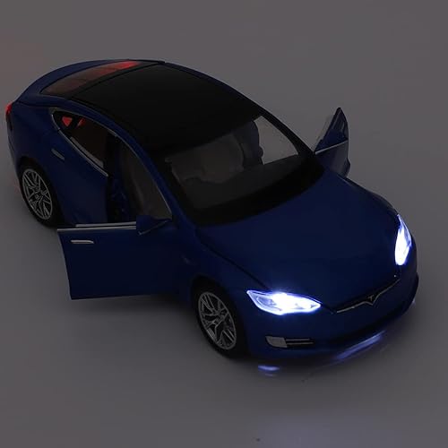 Miniatura 5 de Model S - Coche de juguete fundido a presión de aleación a presión a escala 1:32 a partir de 3 años, auto de juguete con luz y sonido, azul