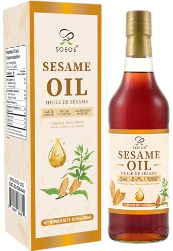 Soeos Sesame Oil, Toasted Sesame Seed Oil, 16.9 Fl Oz (500 ml), Nutty Flavor, Perfect for Asian...