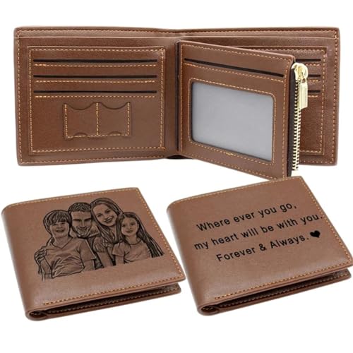 Personalized Picture Wallet for Men Business Short Ultra-Thin Fashion Bi-Fold Customized Carved Photo and Text Walllets Gift for Him Father's Day