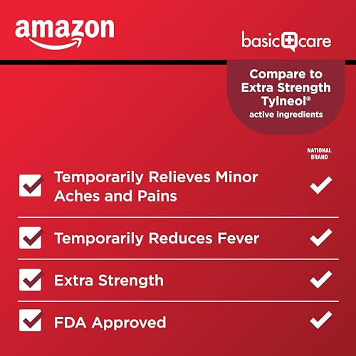 Image of Amazon Basic Care Extra Strength Pain Relief, Acetaminophen Caplets, 500 mg, Pain Reliever and Fever Reducer for Headache, Backache, Arthritis Pain, Menstrual Cramps, 1000 Count (Packaging may vary)