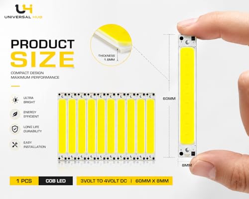 Image of Pack of 10 Ultra Bright 3V-4V DC COB LED Light Strip Module 60x8mm | Cool White LED Chip for DIY Toys, Emergency Lamps & Flashlight Repair