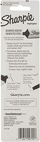 Sharpie Clear View Highlighter Stick, Yellow, 2/Pack (1950744) #TOP6