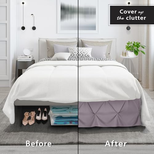Image of Nestl Dusty Purple Bed Skirt Cal King Size, Pinch Pleat Cal King Bed Skirt, 14 inch Drop Cal King Bedskirt, Hotel Quality Bed Skirts, Microfiber Bedskirt for Cal King Bed, Dusty Purple Cal King Bed Skirt