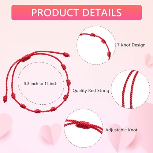 10-Piece Adjustable String Bracelets - 7 Knots Style, Red Cord, Braided Bracelet Amulet for Protection, Good Luck, Friendship, Lovers2