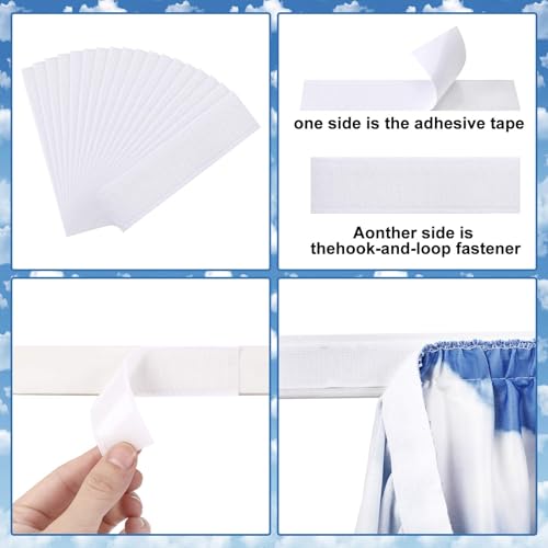 Image of Oudain 9 ft Blue Sky White Clouds Table Skirt Cloths for Teacher Desk Boho Wrinkle Blue Sky White Clouds Table Cover Skirt for Kindergarten Classroom Kidney Shaped Desk Back to School Supplies