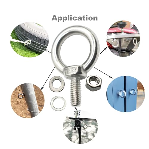 Image of 6 Packs M6 Stainless Eyebolt 1.6 inch(40mm) Long Male Screw Thread Ring Shoulder Eye Bolts
