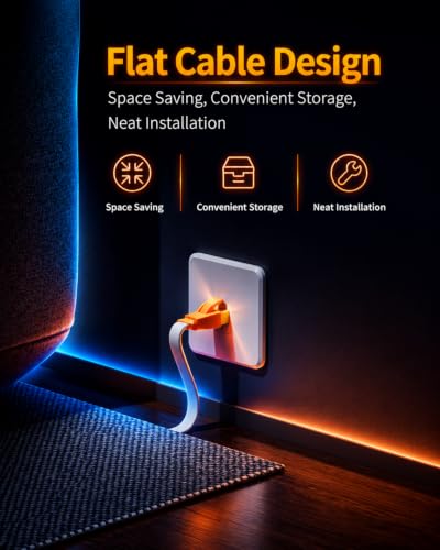 Image of Smolink Cat 8 Ethernet Cable 15ft, 40Gbps 2000MHz Flat LAN Cable | SFTP Shielded Flat Cable with Gold Plated RJ45 Connector for Router, Modem, Switch, Gaming PC, PS5, Xbox, White