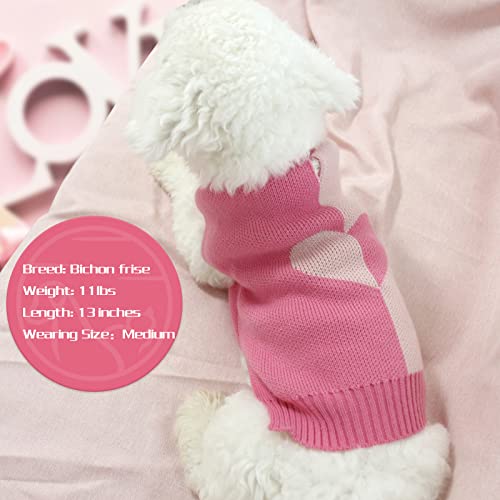 Cyeollo Dog Sweater Valentines Day Dog Clothes Pullover Turtleneck Pink Heart Holiday Theme Female Pet Apparel For Small Dogs #TOP4